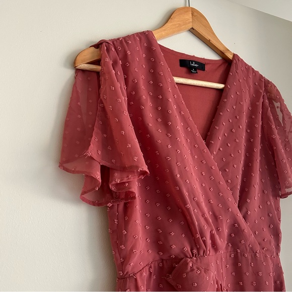 Lulus Next to You Rusty Rose Swiss Dot Ruffled Midi Dress - Picture 5 of 8